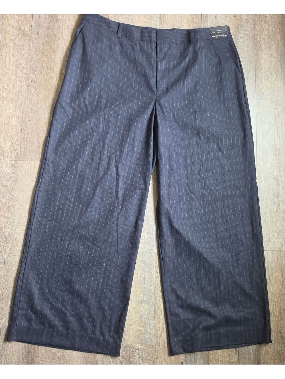 Ashley Graham Navy Stripe Wide-Leg Trousers Size 18W